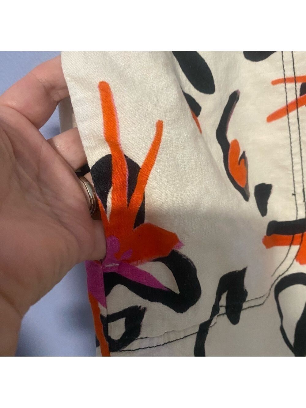 Tanya Taylor High Waist Floral Linen Shorts Orange Pink Black Women’s Size 8 - Picture 5 of 13